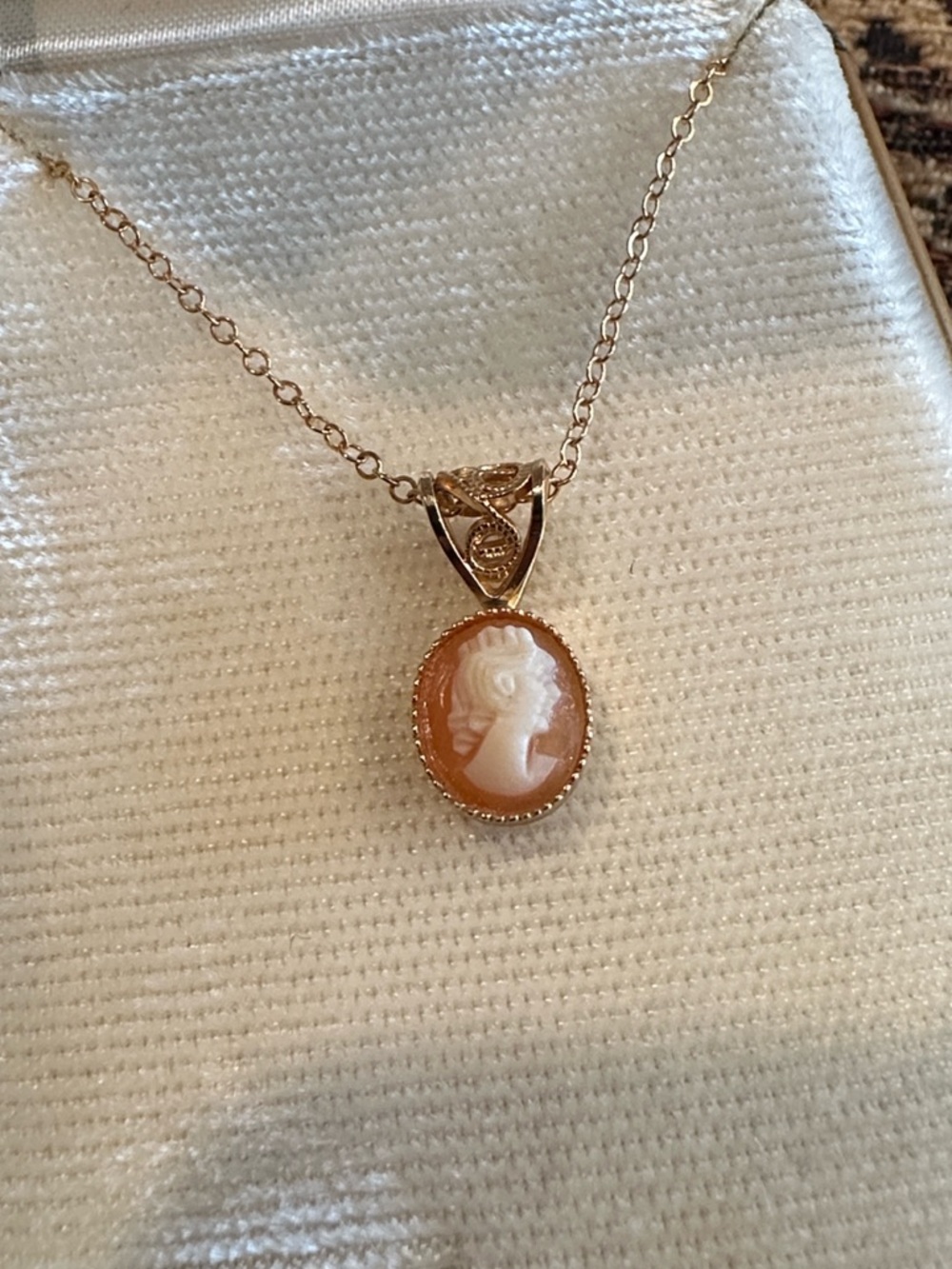 12 Karat Gold Filled Cameo Pendant Necklace - Gold and Peach